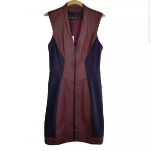 Yigal Azrouel Ponte Leather  Dress 6 Burgundy Navy